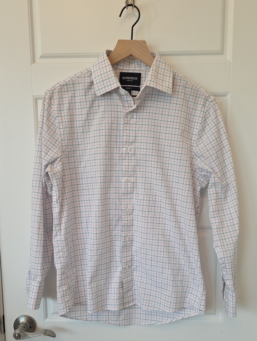 Bonobos Standard Fit Wrinkle-Free Tattersall Dress Shirt - White/Blue - S Short